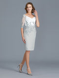 Sheath/Column V-neck 1/2 Sleeves Ruffles Chiffon Knee-Length Mother of the Bride Dresses TPP0007317