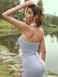 Sheath/Column Stretch Crepe Lace Halter Sleeveless Sweep/Brush Train Bridesmaid Dresses TPP0004957