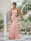 Trumpet/Mermaid Stretch Crepe Ruffles Strapless Sleeveless Sweep/Brush Train Bridesmaid Dresses TPP0004906