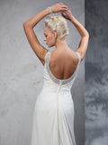 Trumpet/Mermaid Straps Ruched Sleeveless Long Chiffon Wedding Dresses TPP0006698