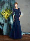 Sheath/Column V-neck Applique 3/4 Sleeves Long Net Mother of the Bride Dresses TPP0007185