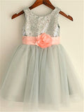 A-line/Princess Scoop Sleeveless Sequin Tea-Length Tulle Flower Girl Dresses TPP0007722