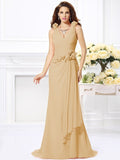 Trumpet/Mermaid V-neck Hand-Made Flower Sleeveless Long Chiffon Bridesmaid Dresses TPP0005122