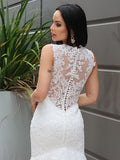 Trumpet/Mermaid Tulle Lace V-neck Sleeveless Sweep/Brush Train Wedding Dresses TPP0006142