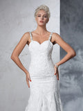 Trumpet/Mermaid Spaghetti Straps Lace Sleeveless Long Lace Wedding Dresses TPP0006854