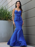 Trumpet/Mermaid Satin Ruffles Spaghetti Straps Sleeveless Sweep/Brush Train Dresses TPP0001683