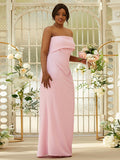 Sheath/Column Stretch Crepe Ruched One-Shoulder Sleeveless Floor-Length Bridesmaid Dresses TPP0004996