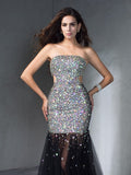 Sheath/Column Strapless Sequin Sleeveless Long Satin Dresses TPP0002738