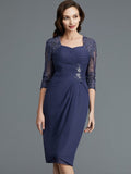 Sheath/Column Sweetheart Chiffon 1/2 Sleeves Knee-Length Mother of the Bride Dresses TPP0007204