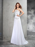 Sheath/Column Strapless Beading Sleeveless Long Chiffon Wedding Dresses TPP0006876