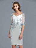 Sheath/Column V-neck 1/2 Sleeves Ruffles Chiffon Knee-Length Mother of the Bride Dresses TPP0007317