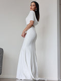 Sheath/Column Stretch Crepe Ruched Scoop 1/2 Sleeves Sweep/Brush Train Wedding Dresses TPP0007027