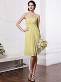 Sheath/Column Strapless Sleeveless Pleats Short Chiffon Bridesmaid Dresses TPP0005722