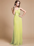 Sheath/Column V-neck Sleeveless Ruffles Long Chiffon Bridesmaid Dresses TPP0005526