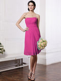 Sheath/Column Strapless Sleeveless Pleats Short Chiffon Bridesmaid Dresses TPP0005722