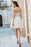 A-Line Princess Sweetheart Sleeveless Rhinestone Short Mini Lace Homecoming Dresses