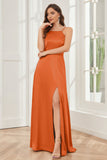 A-line Straps Soft Satin Floor Length Bridesmaid Dress