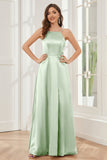 A-line Straps Soft Satin Floor Length Bridesmaid Dress