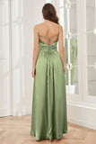 A-line Straps Soft Satin Floor Length Bridesmaid Dress