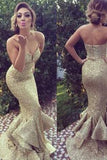 long gold sequin sparkle mermaid charming prom dress sweetheart prom dress