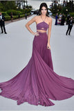 Spaghetti Straps Purple Gorgeous A-Line Chiffon Long Open Back Prom Dresses