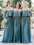 A Line Long Chiffon Off the Shoulder Slate Gray Mismatched Bridesmaid Dresses