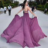 Spaghetti Straps Purple Gorgeous A-Line Chiffon Long Open Back Prom Dresses