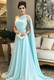 A Line Chiffon One Shoulder Ruffles Green Formal Dresses Long Prom Dresses