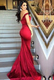 Mermaid Red Off the Shoulder Red Long Prom Dresses Backless Evening Dresses