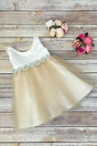 Scoop Bowknot Knee-length Ivory Organza Beads Sleeveless Flower Girl